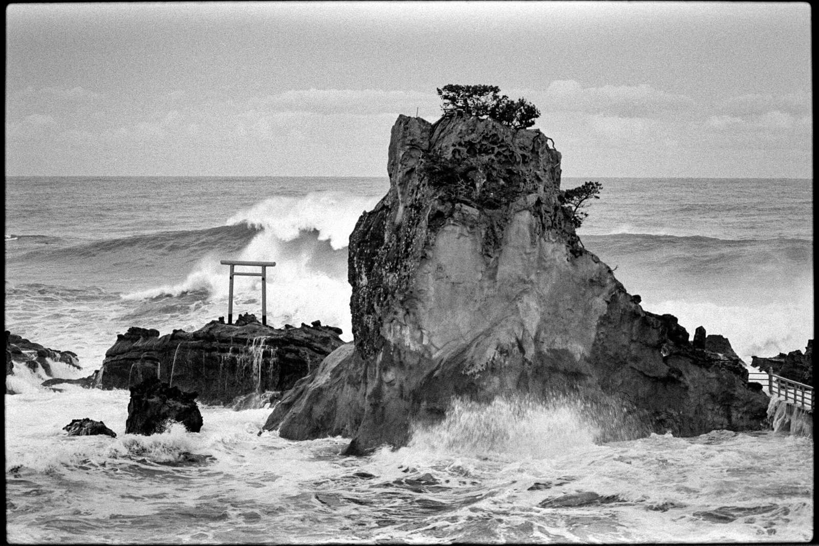 Seaside Shrine Fine Art Black and White Print of Torii Gate in a Storm